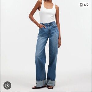 Madewell Super Wide Leg Cuffed Relaxed Petite Jeans, Size 25P